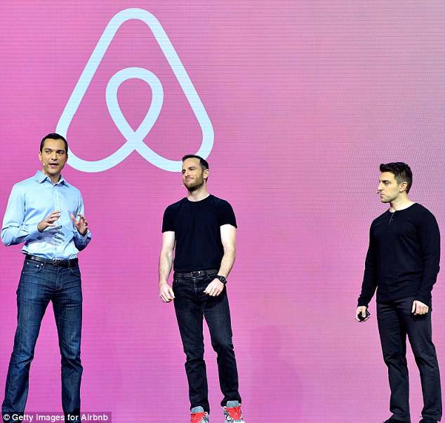 Today, the company is worth $31billion and is in 34,000 cities around the world. The founders are pictured at the Airbnb Open LA in 2016 