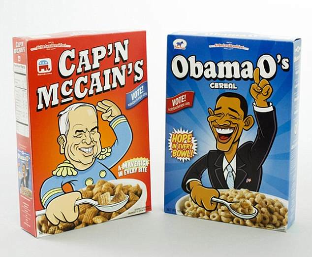 How they got their start: In a bid to drum up funding, the entrepreneurs produced these boxes of cereal which they sold at the Democratic National Convention in 2008 for $40 a box. They made $30,000 by selling 1000 boxes and used it as their seed money